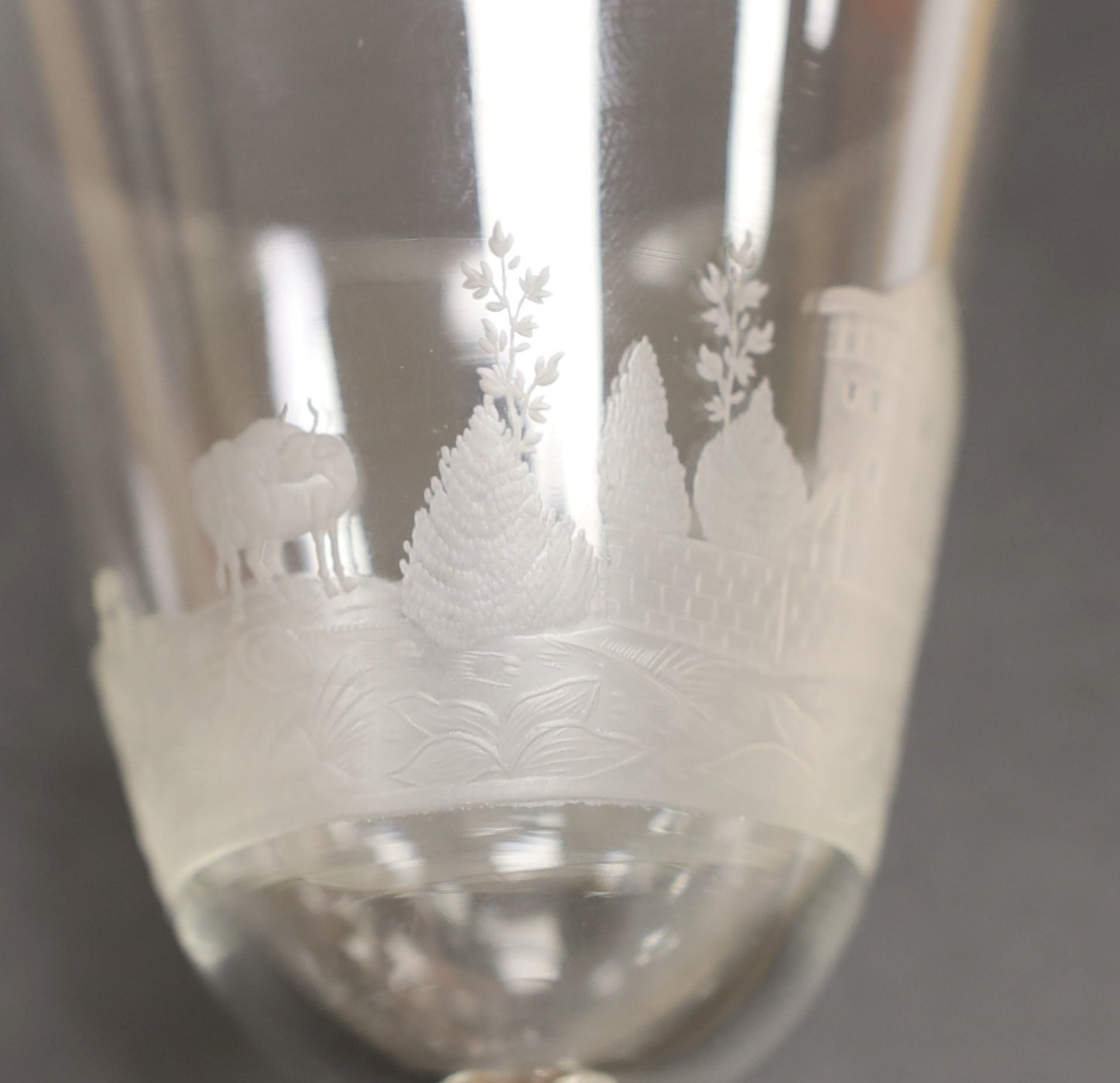 A Dutch engraved Newcastle goblet - 19cm tall